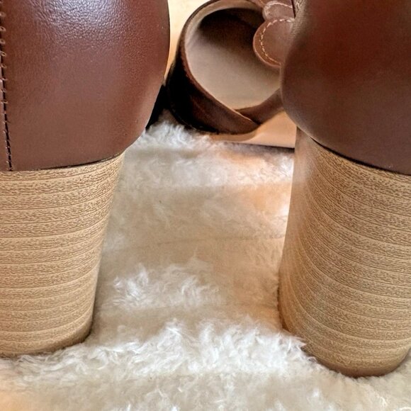 Coutgo women's Block Chunky Heels Brown T Strap  Shoes - Picture 6 of 7